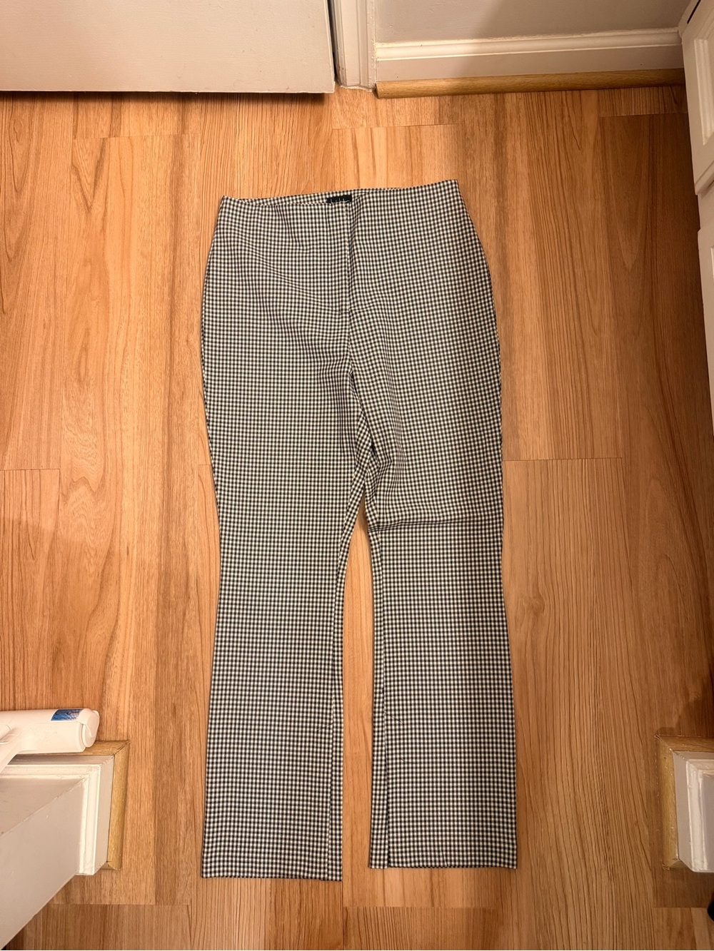 Women’s Straight-Leg Checked Pants — Black & White